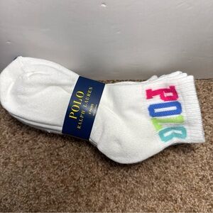 NWT Polo Ralph Lauren 6pk Women’s Socks 3 x White w/POLO Logo 3 x White w/Jockey